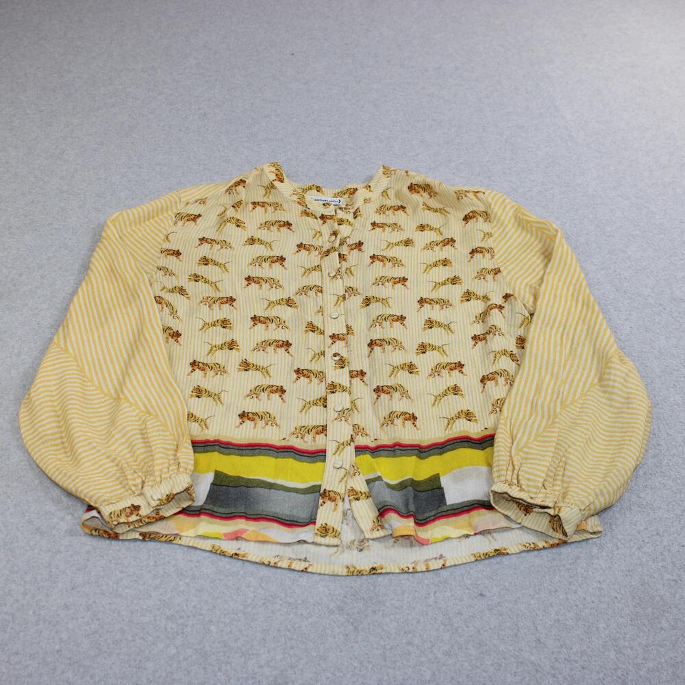 Anthro Conditions Apply Shirt Women Small Yellow Tiger Balloon Sleeve Boho Retro